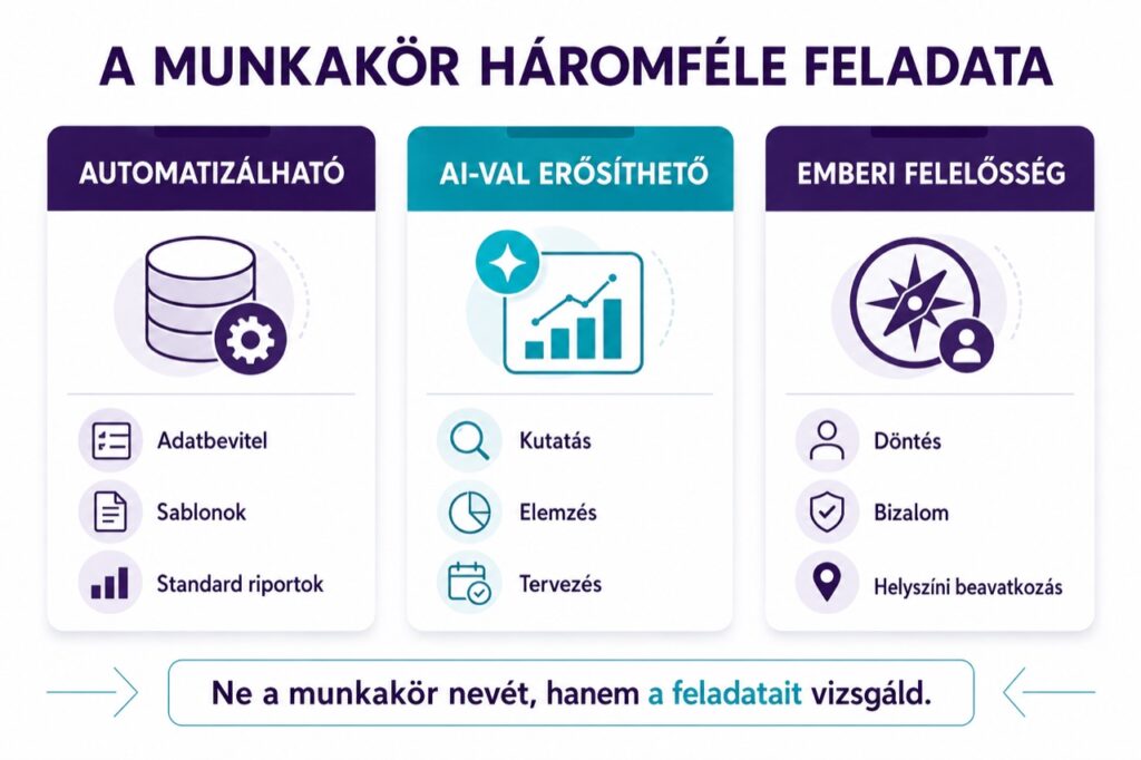 AI által automatizálható, támogatható és emberi felelősséget igénylő munkafeladatok